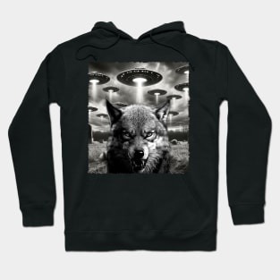 Mystical Howls Wolf UFO T-Shirts for Cosmic Canine Admirers Hoodie